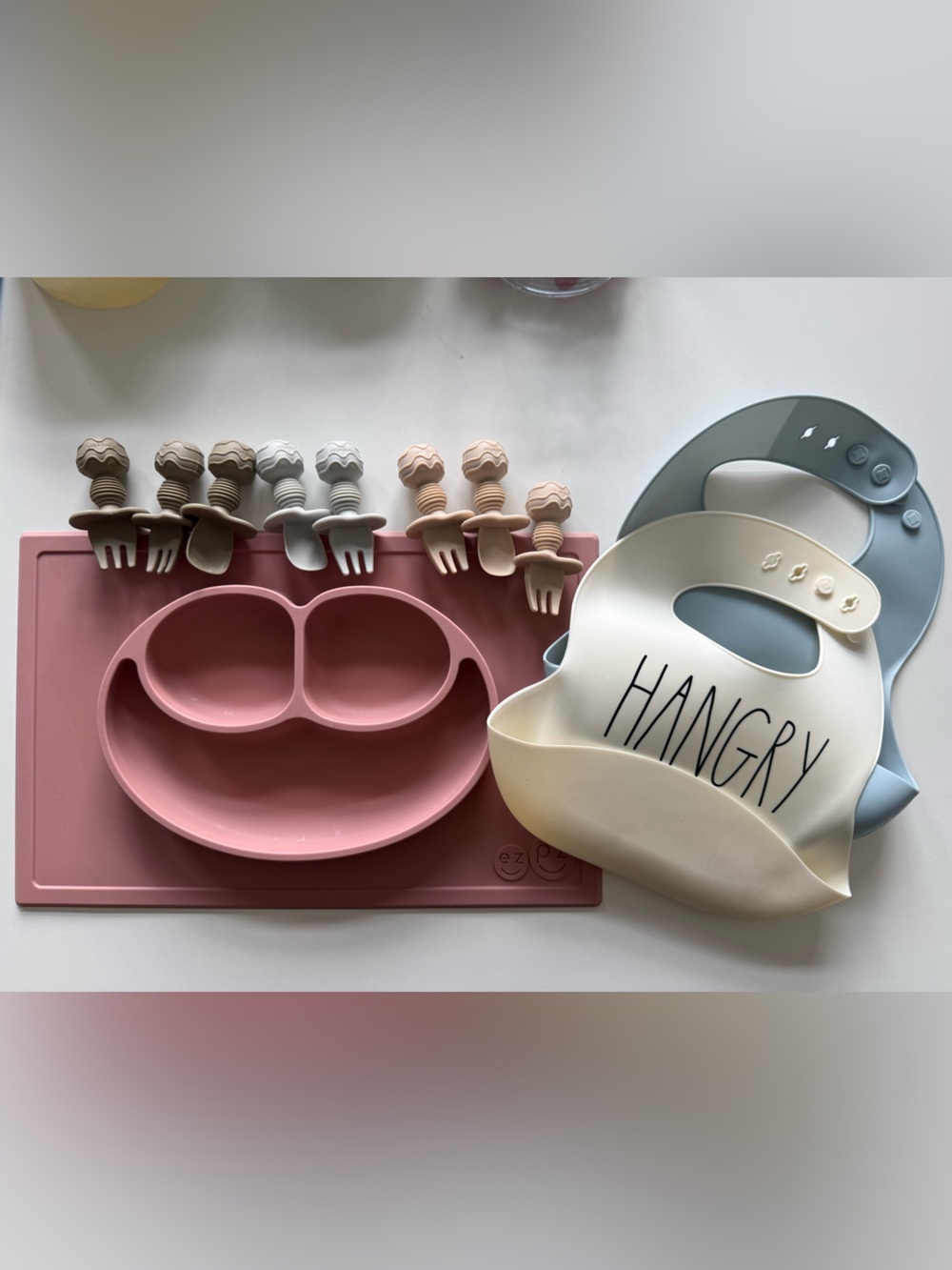 Silicone Kids Dinnerware Set in Dusty Rose & Neutral Tones